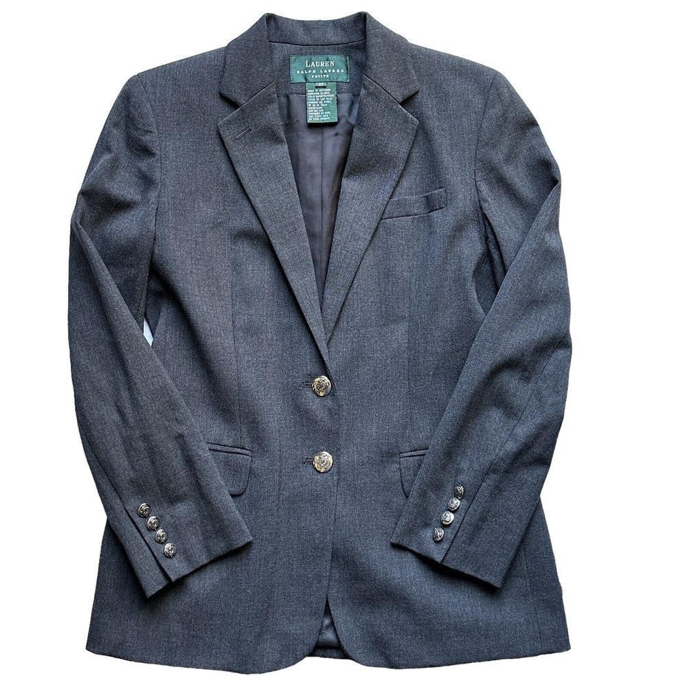 Lauren Ralph Lauren Blazer Jacket Women's 2P Charcoal Gray Worsted Wool USA